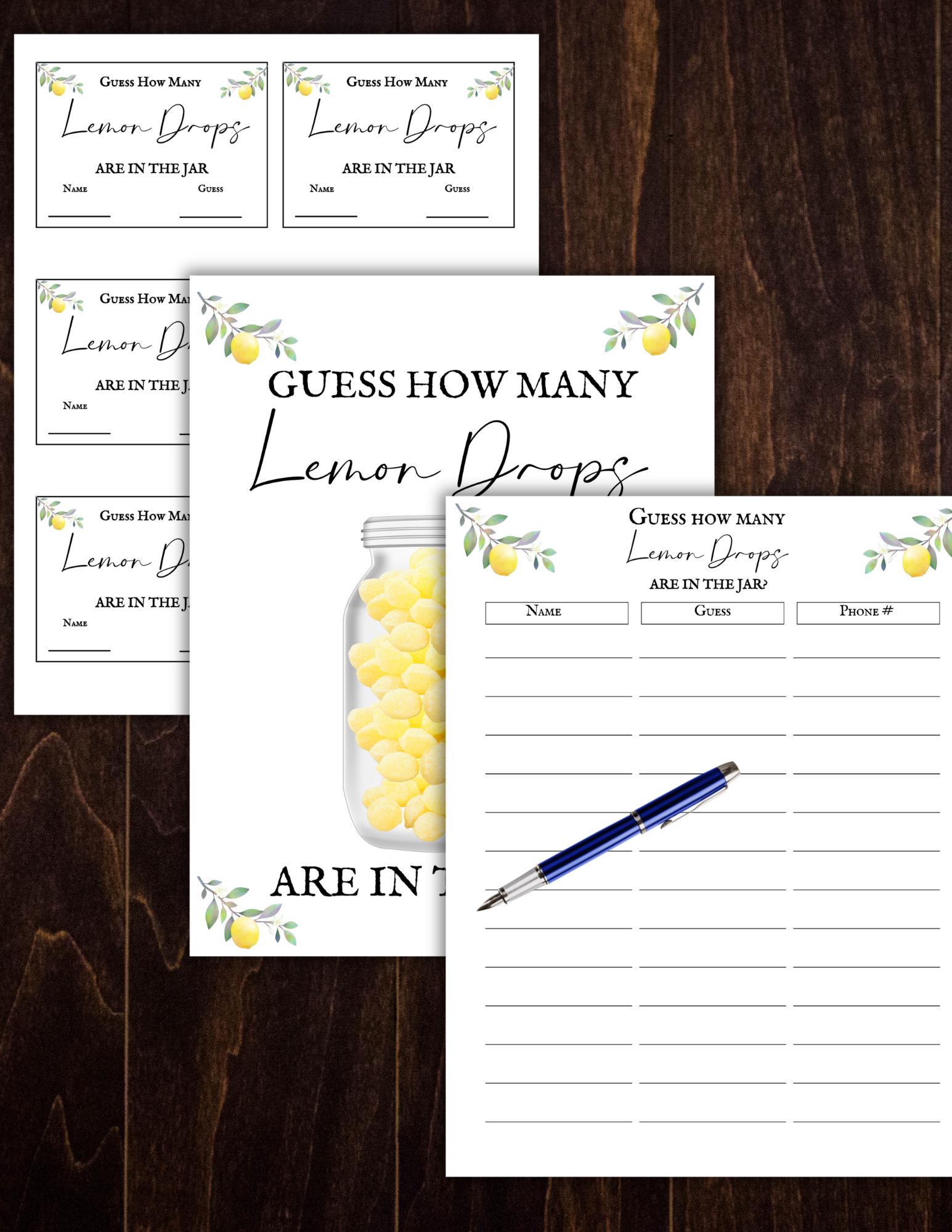 Guess How Many Lemon Drops Game, Lemon-themed Raffle Game, Printable ...