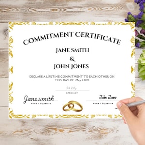Commitment certificate,Vow Certificate, wedding Romantic Keepsake, wedding/celebration certificate.Editable with previous Canva knowledge