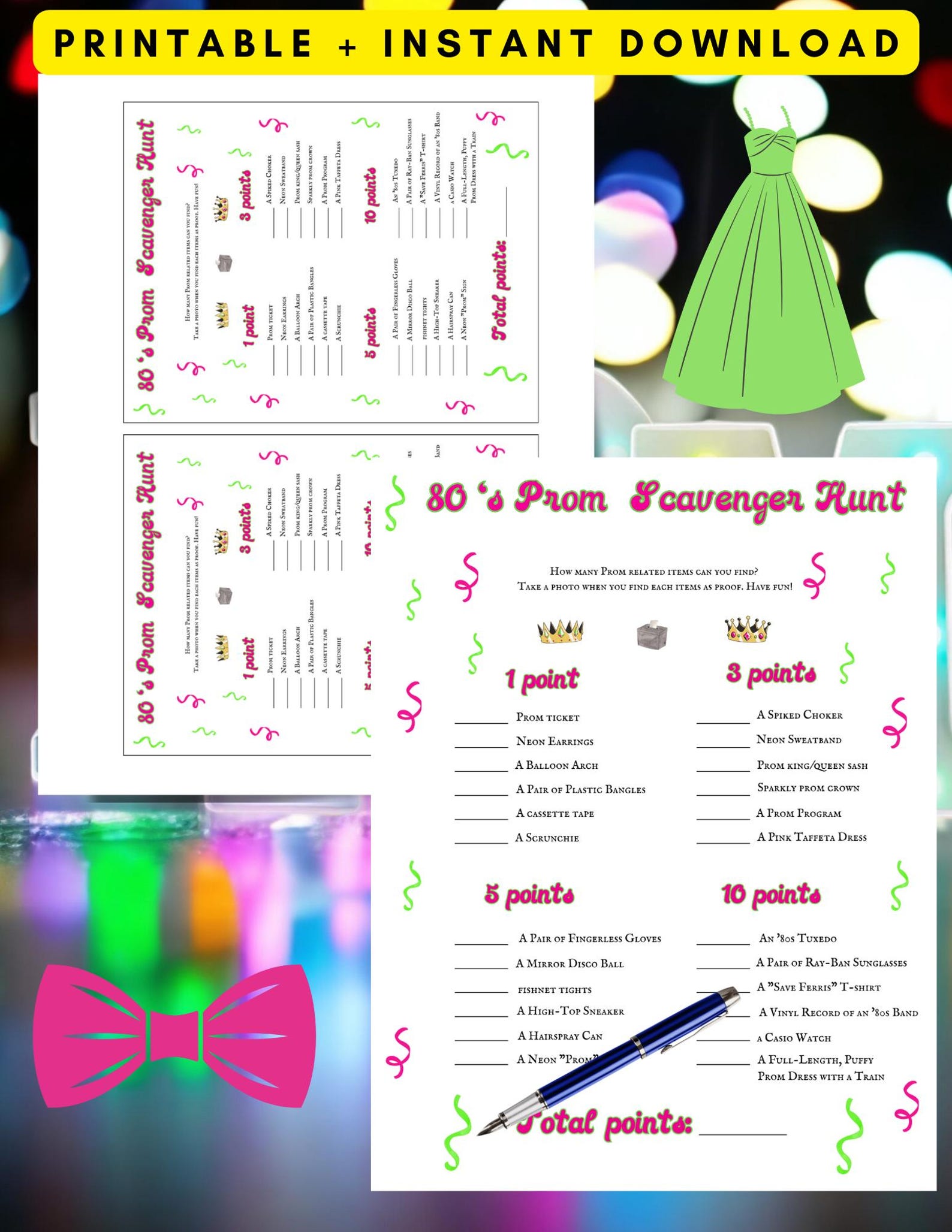 80's Prom Scavenger Hunt Game: Printable Couple's Activity (PDF), 1980 ...