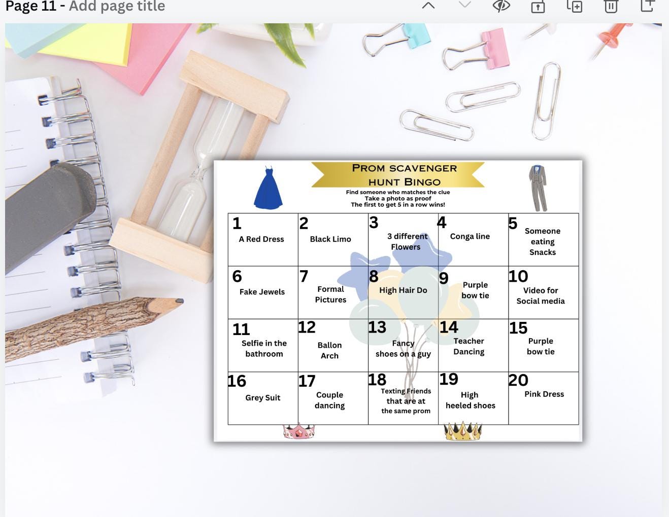 Prom Scavenger Hunt Bingo Game: High School Printable (PDF), Prom ...