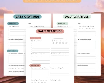 Registro diario de gratitud, imprimible, diario de gratitud, desafío de gratitud, diario de agradecimiento, autocuidado, mentalidad positiva, atención plena