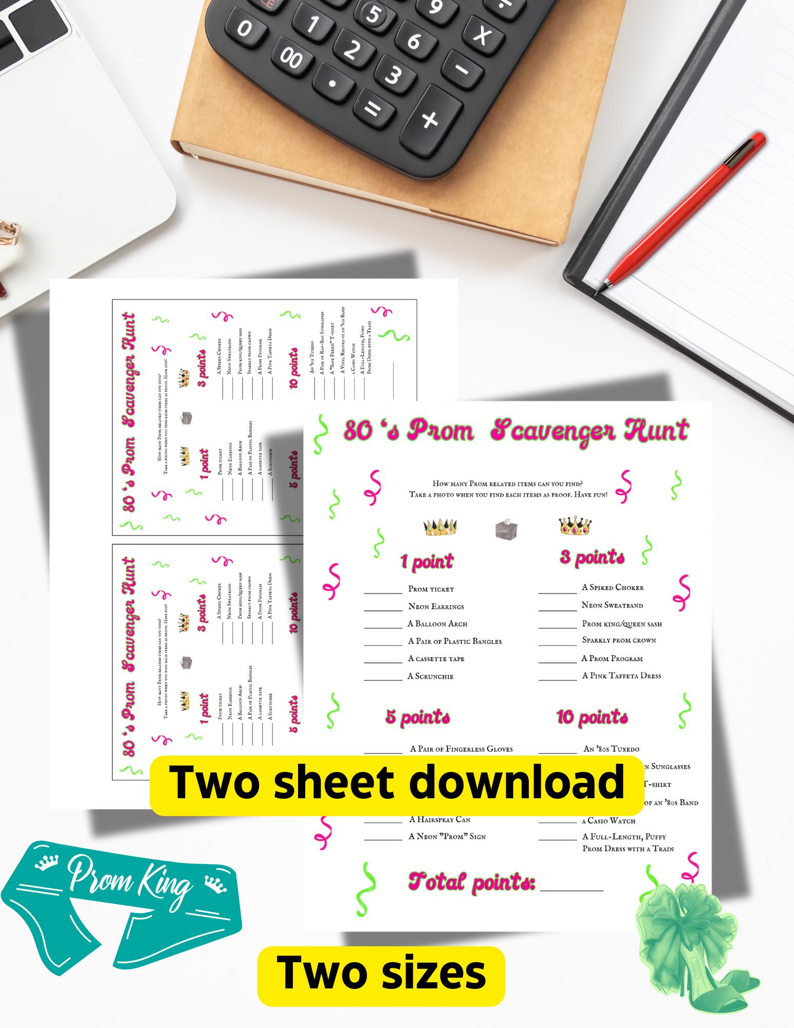80's Prom Scavenger Hunt Game: Printable Couple's Activity (PDF), 1980 ...