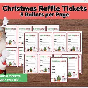 Druckbare Weihnachts-Gewinnlose, Feiertags-Verlosungskarten, Schneemann- und Katzen-Urlaubsthemen, Lichterketten-Verlosung, Raffle Ticket-Vorlage
