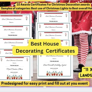 Christmas House Decoration Awards Bundle: Printable Holiday Contest Certificates (PDF Download