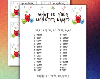 What is your Monster Name Game:Monster Party Activity (Printable PDF Download)Monster Birthday party fun, Monster Themed Party Games