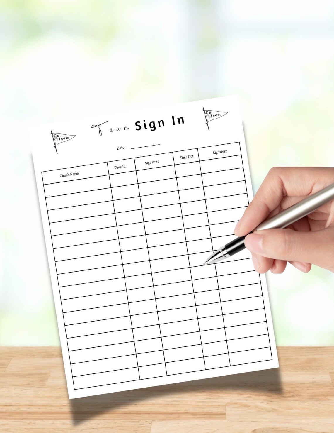 Team Signign Sheet Example Printable Team Sign in /sign Out Sheet, Team Attendance Log, Attendance ...