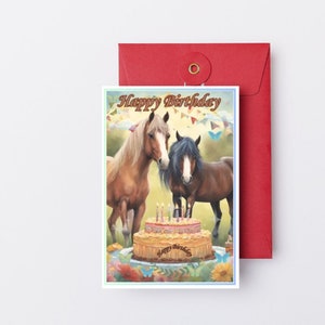 Voitures de fête d'anniversaire cheval/poney, carte d'anniversaire imprimable pour cavalier, anniversaire d'amoureux des chevaux, carte de joyeux anniversaire cheval sur le thème du cheval