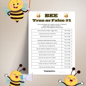 Bee Trivia Game,True or False party game, bee themed trivia,What will your Baby Bee Baby Shower, Activity, Gender Reveal, Brunch Party Idea