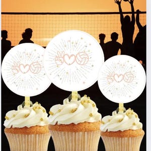 Volleyball topper, Peace love volleyball cupcake toppers, cupcake stickers/dessert decorations with a volleyball theme
