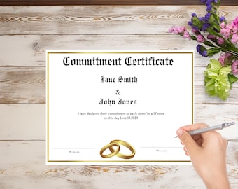 Commitment Ceremony Certificate,Wedding Vow Keepsake, Commitment template,  Wedding Vow Renewal Template , ceremony keepsake,