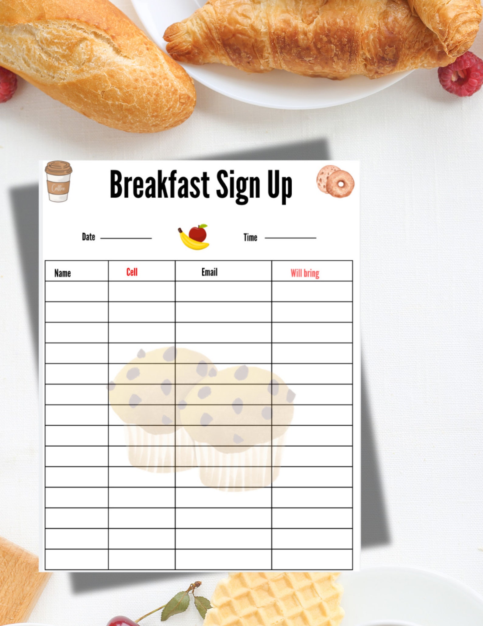 Breakfast Potluck Sign up Sheet: Print and Go - Etsy UK