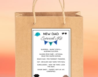 New Dad Survival Kit Gift Tags,Printable Fatherhood Gift, New Dad Essentials, Baby Shower Favor Tag, First-Time Dad Gift,New Father Survival