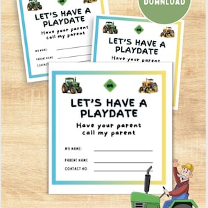 Cartão de encontro com tema de trator, cartão de encontro de verão para trator para impressão/preenchimento, cartão de contato, cartão de visita, cartões de visita para crianças, celular para mães