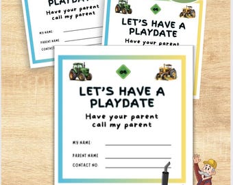 Tarjeta de juego con tractor, tarjetas de juego para niños, tarjeta de llamada rellenable para niños, tarjetas de contacto rellenables para padres, tarjeta de contacto para intercambio de juegos