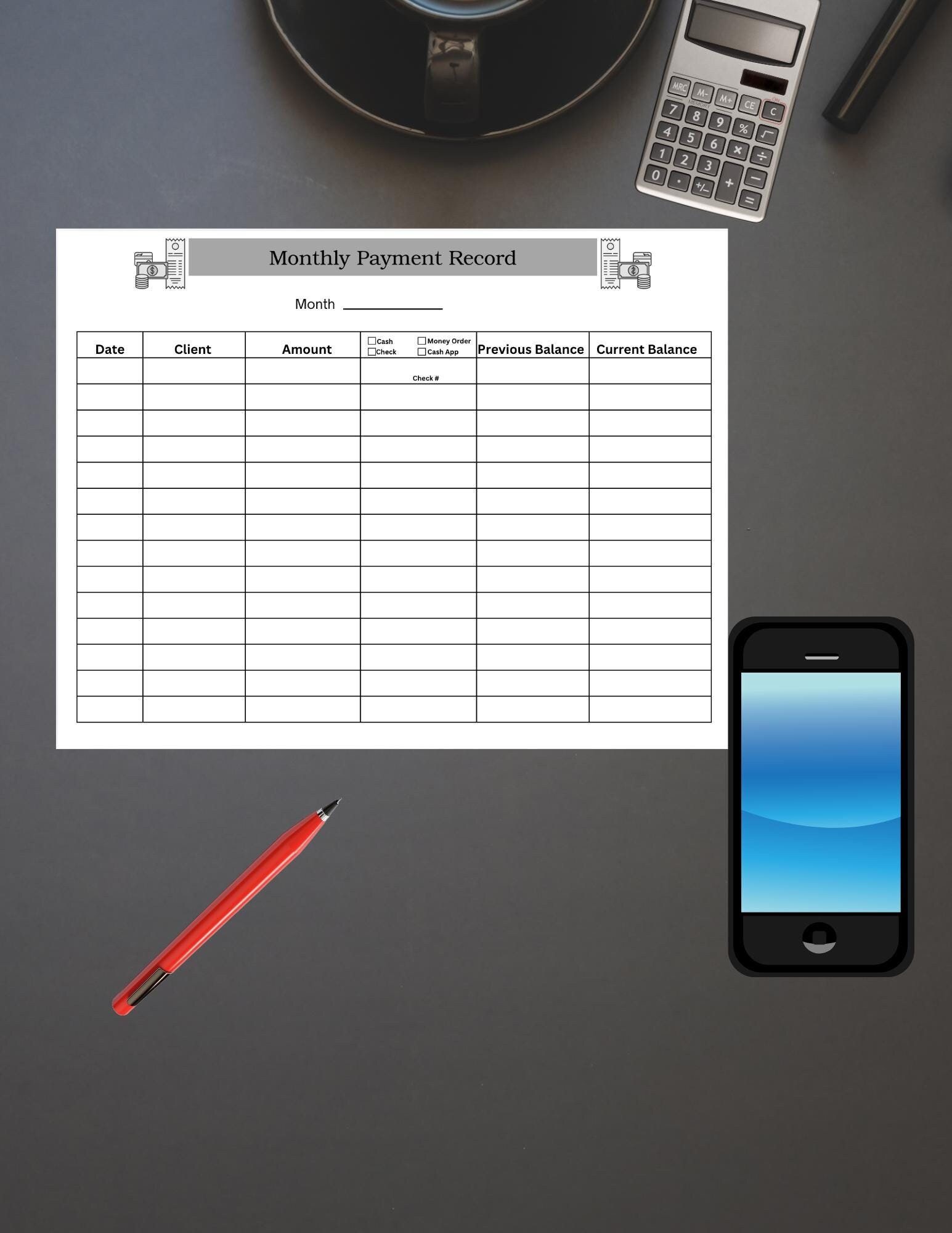Monthly Transaction Template.pdf Monthly Payment Tracker,small Business Client Record, Income Log ...
