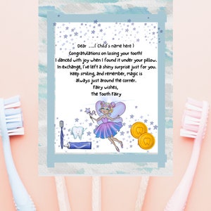 Correio da fada do dente para menino, Carta da fada do dente para menino em tons de azul e verde, esquema de cores da fada do dente para menino, carta da fada do dente para um menino