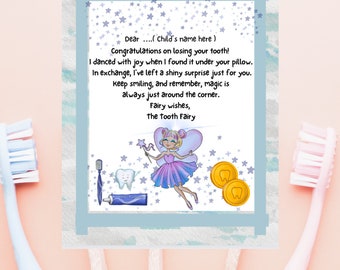 Boy's Tooth Fairy Letter,Tooth fairy note for a boy,Tooth Fairy Letter,Printable Lost Tooth letterKids Tooth Fairy Note, Note by tooth fairy