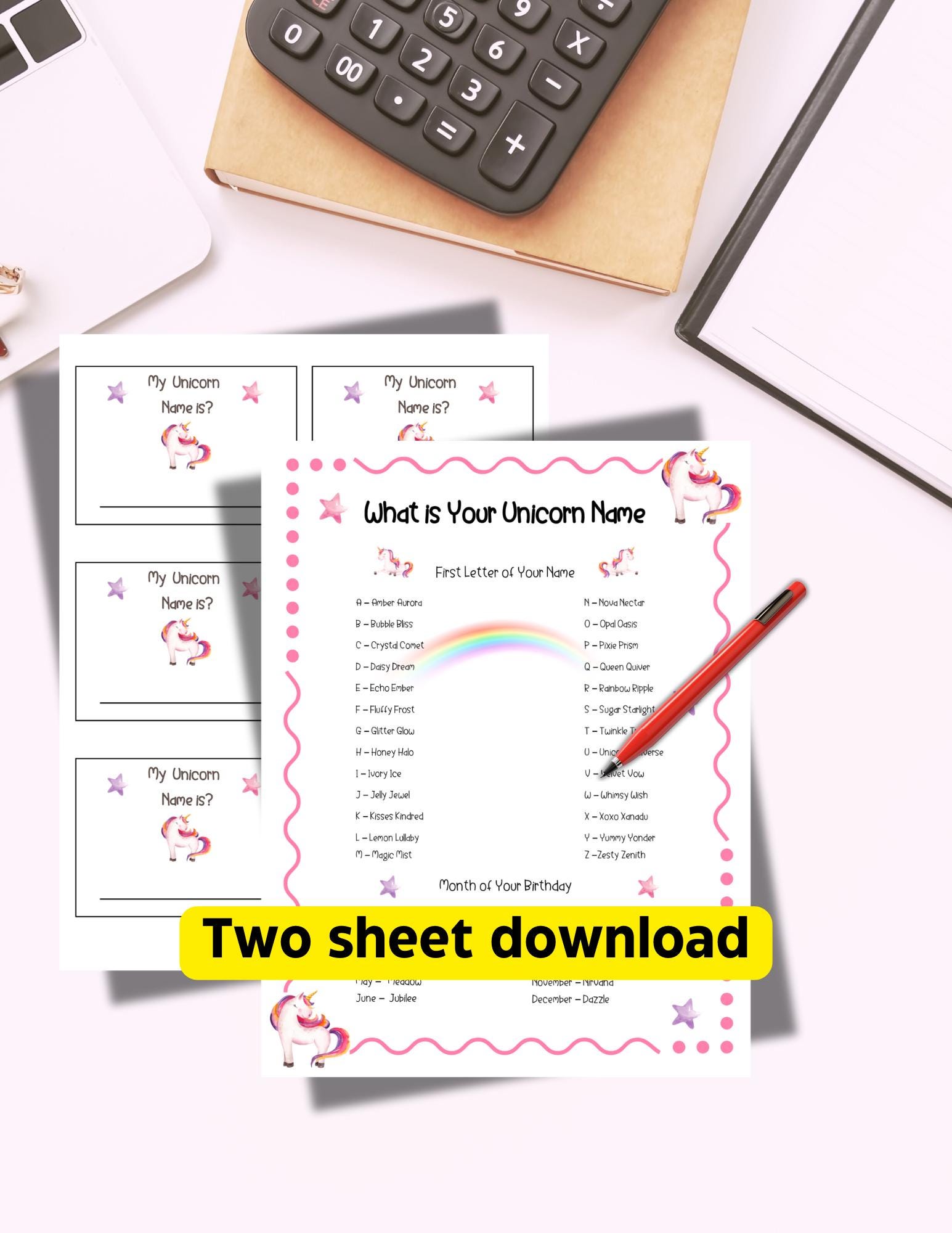 Unicorn Name Game Printable,magical Unicorn Birthday Party Activity ...
