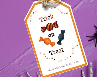 Halloween favor tag, Trick or treat Halloween treat tag for  candy gift and goody bag tags, halloween party favor, HALLOWEEN TREAT TAG