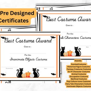 Halloween Costume awards bundle,awards best Halloween Costume awards certificate bundle; 10 different costume awards, costume trophy
