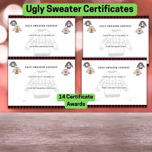 Ugly Sweater Contest Awards, hässliche Feiertagsparty-Zertifikate, Ugly Sweater Awards, Ugly Sweater Award-Zertifikate, Best Ugly Sweater-Preis