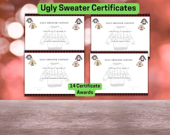 Ugly Sweater Contest Awards, Ugly Holiday Party Certificates,Ugly Sweater Awards, Ugly Sweater Award Certificates, Best Ugly Sweater prize