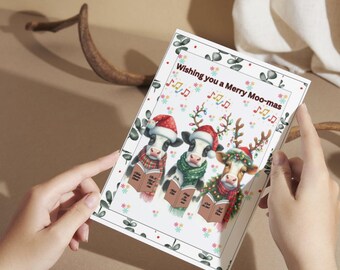 Tarjeta navideña de vaca con temática de vaca, tarjetero navideño de vaca, tarjeta con temática de vaca, regalo para amantes de las vacas, regalo de granja, imprimible para Navidad/fiestas.