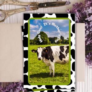 Moederdagkaart - Moederdagkaart, grappige moederdagkaart met koethema, afdrukbare kaart moederdag, boerderijdieren Moederdagkaart, boerderijthema Moederdag