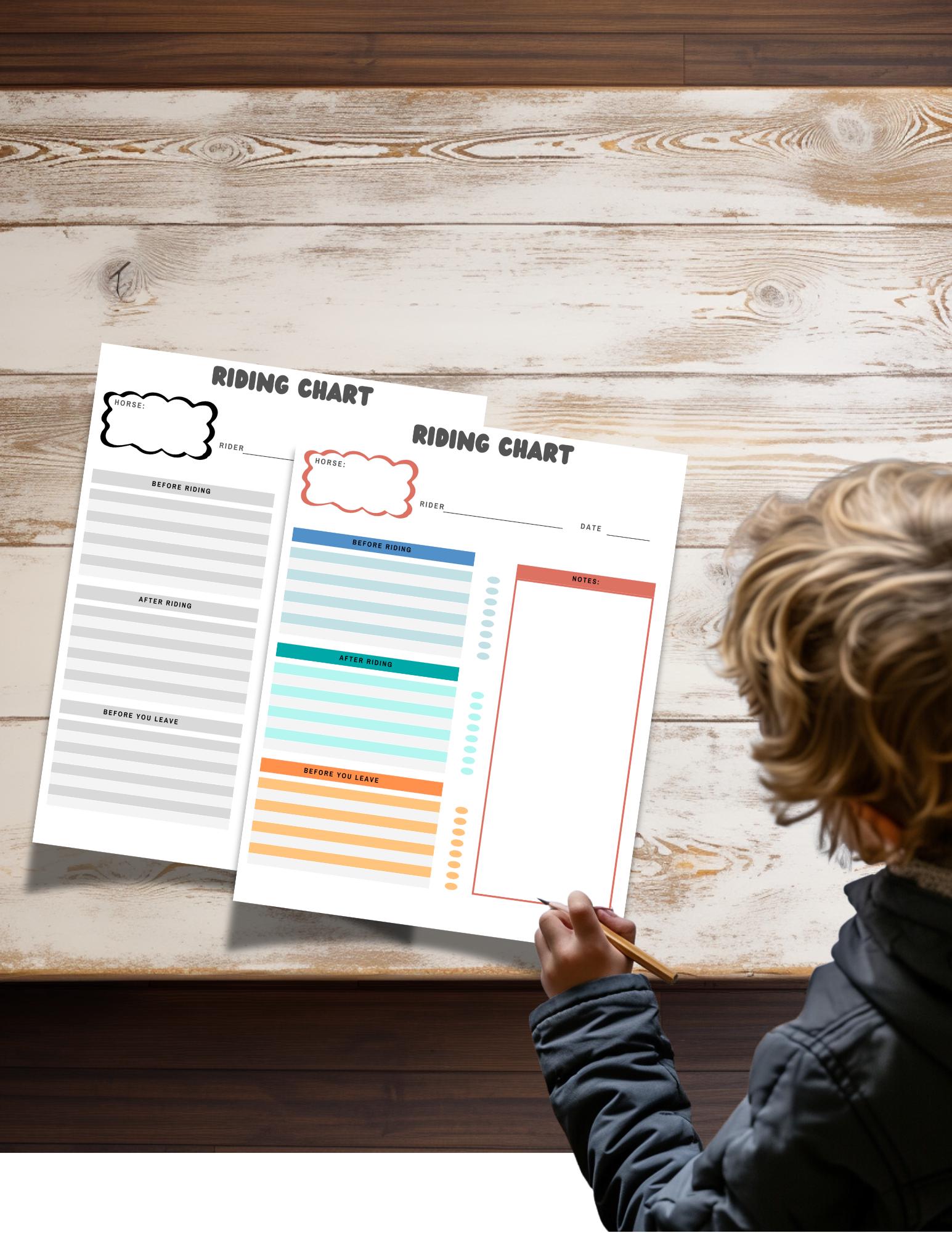 Horseback Riding Checklist Chart: Beginner Rider Responsibility, Lesson ...