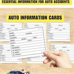 Afdrukbare kaart voor het uitwisselen van informatie over auto-ongelukken, kaart voor ongevalleninformatie, kaart voor het uitwisselen van informatie over verzekeringen, kaart voor auto-ongevallenverzekering