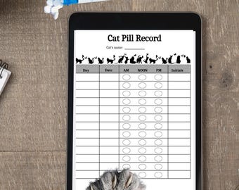 Traqueur de pilules pour chats, carnet de médicaments pour chats, suivi de pilules pour chats, traqueur de médicaments pour chats, tableau imprimable des médicaments pour chats, calendrier de médecine féline
