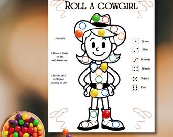 Roll a Cowgirl Dice Game for Kids,Western Themed Candy Game Activity, Printable Party Game, Western Dice Candy Activity for Kids