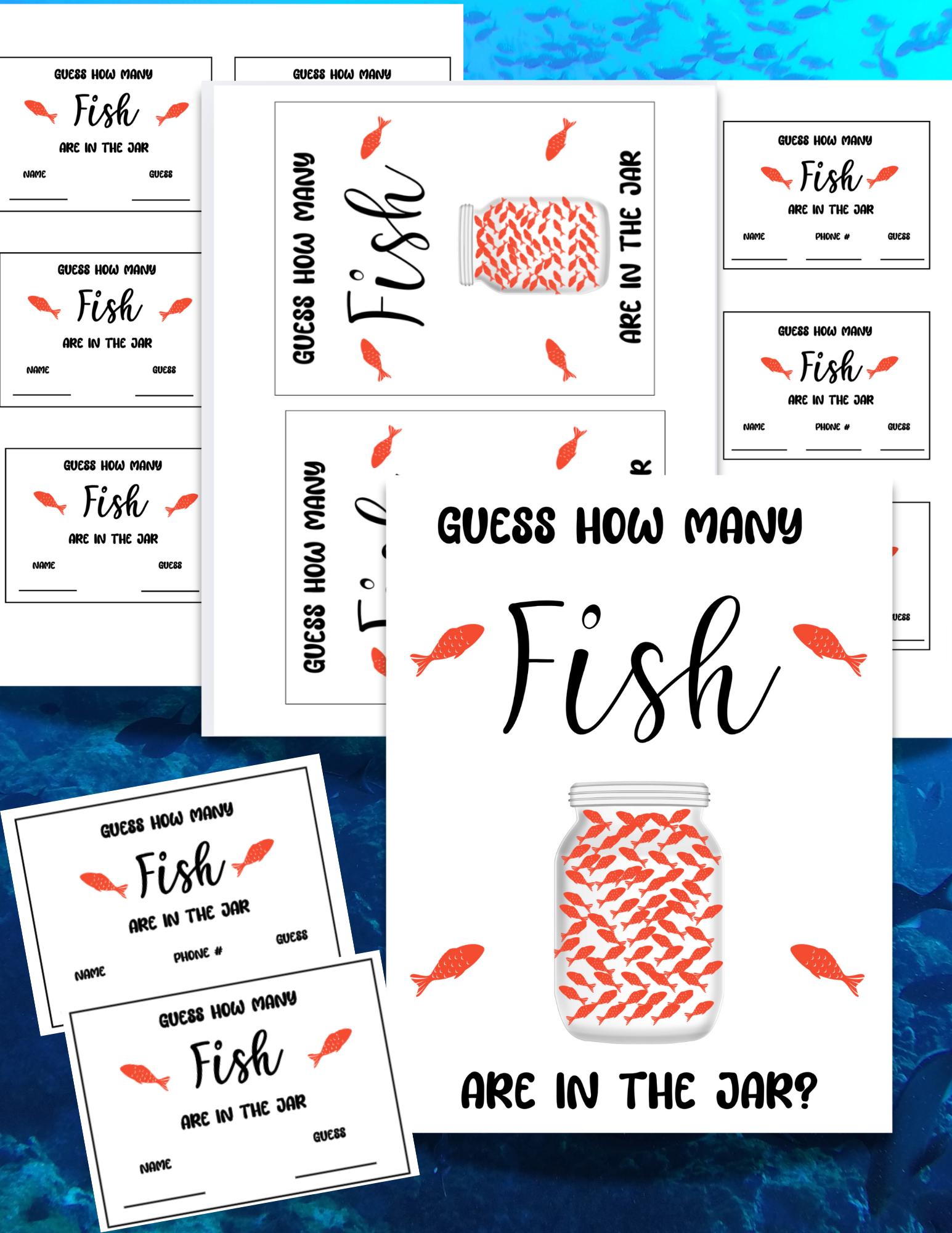 Fish Theme Raffle Box Guess How Many Fish Game: Printable Raffle Sign & Bid Slips (PDF ...