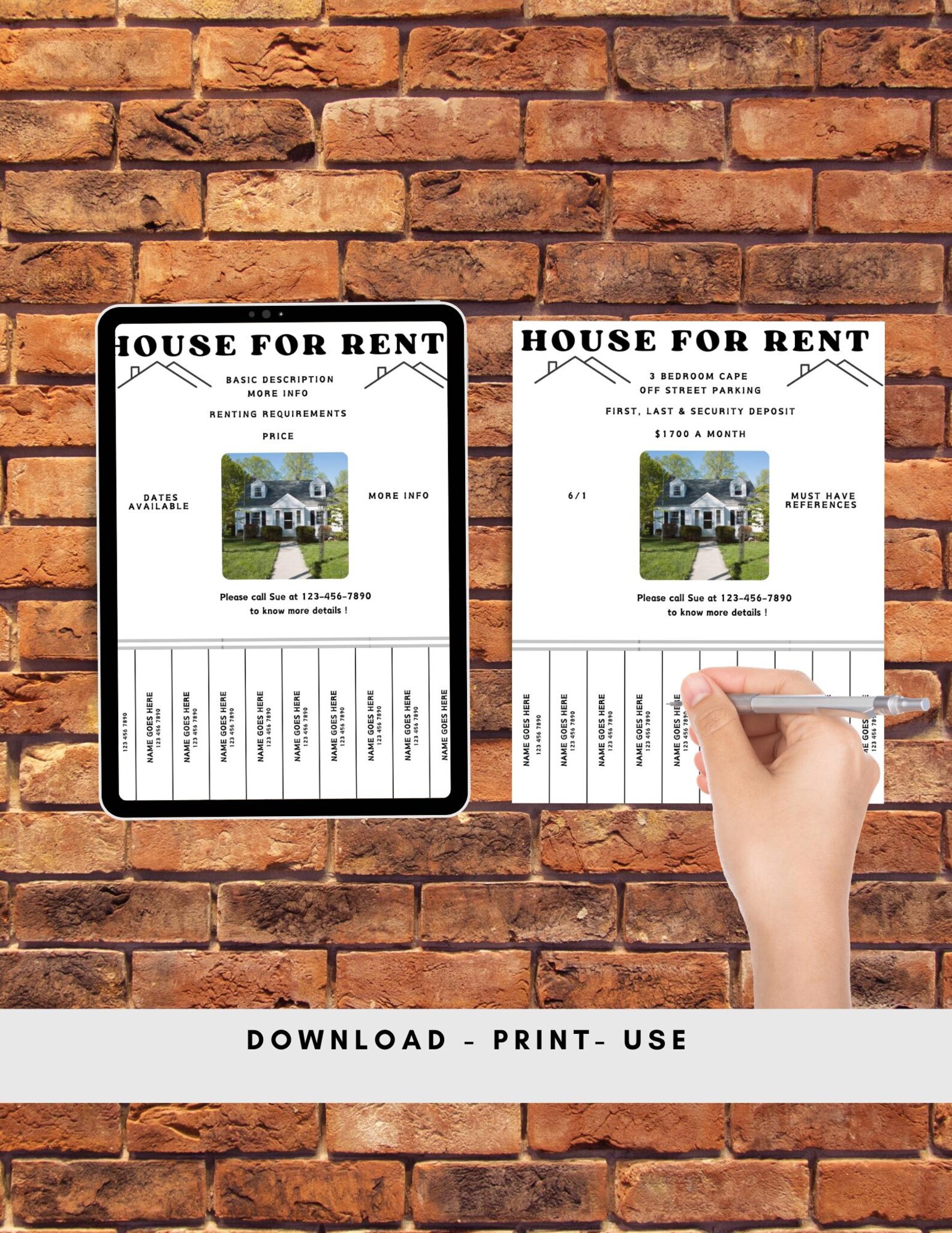 House for Rent Flyer Template: Tear-away Contact Info, Canva Flyer ...