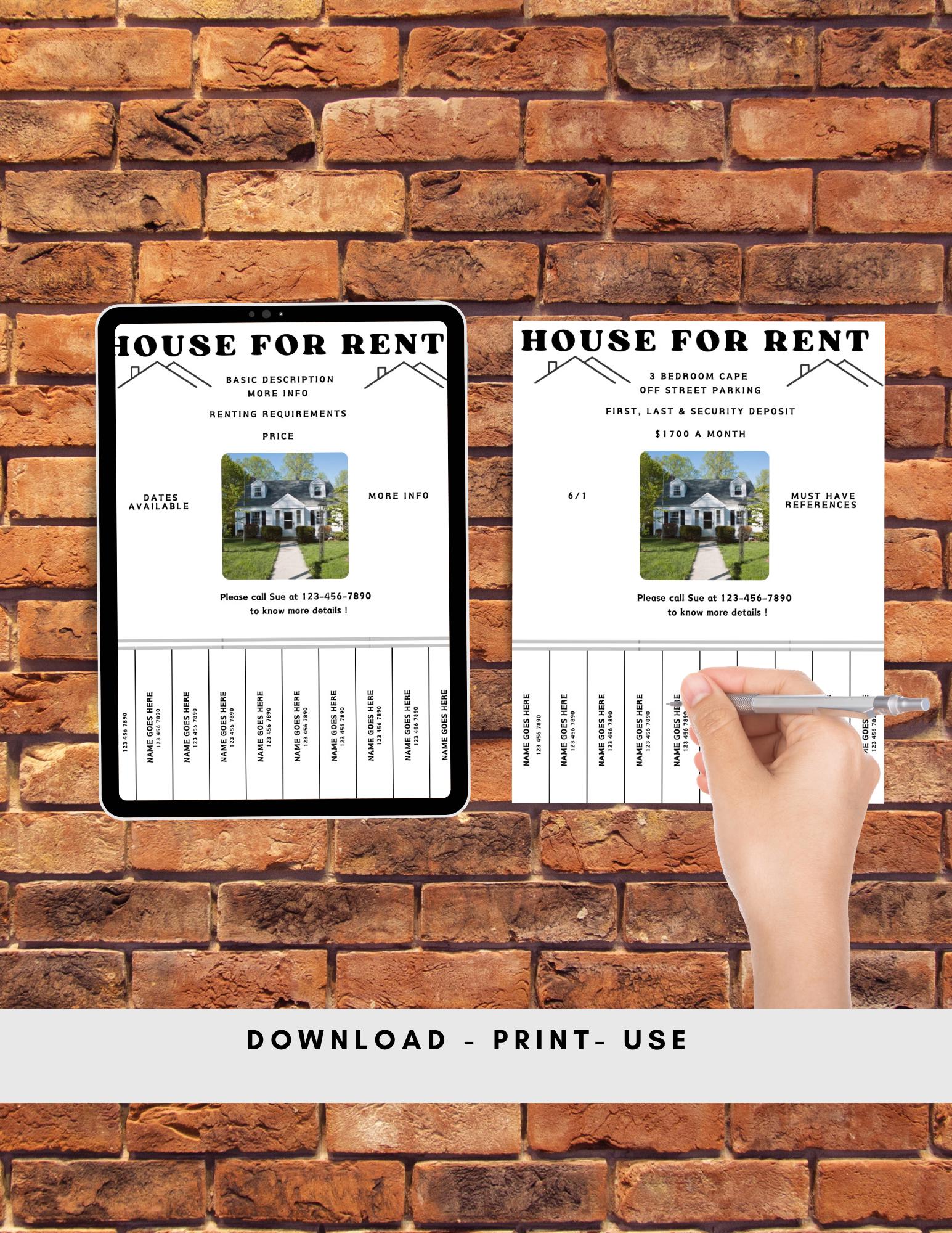 House for Rent Flyer Template: Tear-away Contact Info, Canva Flyer ...