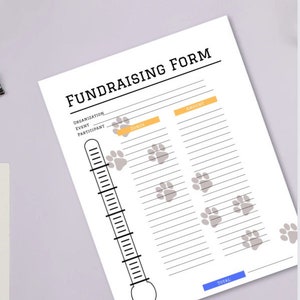 Paw Print Fundraising Form: Charity Event Donation Tracker (PDF Download)