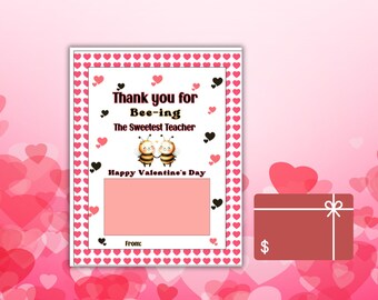 Valentine Bee Teacher cadeaukaarthouder, valentijnscadeaus, Valentijnsdag leraar cadeau, bee cadeaukaarthouder voor leraar waardering valentijn