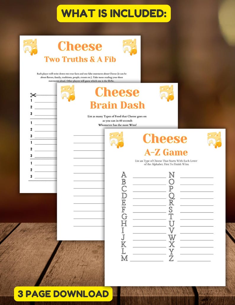 Cheese Themed Game Pack,printable Cheese Themed Party Games,cheesy Baby ...