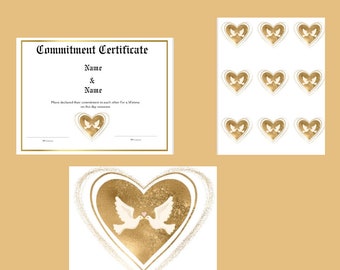 Editable Commitment Ceremony Set with Gold Hearts and Dove - Unique Ceremony Decor