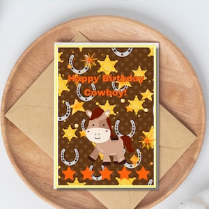 Cowboy birthday card,Happy birthday little cowboy! Cowboy, horse western themed birthday card, wild west birthday card, western birthday