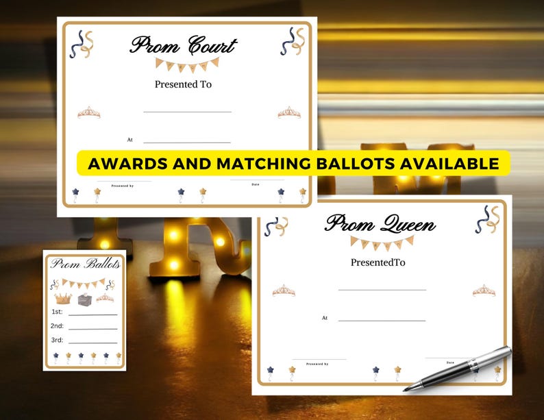 Prom Awards Certificates: Prom King, Queen, Court (printable PDF ...