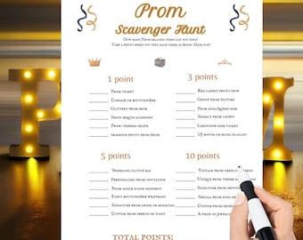 Printable Prom Scavenger Hunt Game (PDF Download), prom themed scavenger hunt, prom party games, high school prom game
