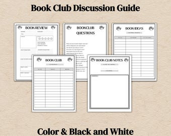 Kit discussiegids boekenclub, sjablonenkit voor boekenclub, boekenclub essentials, vragen en opmerkingen leesgroep, afdrukbare boekenclub