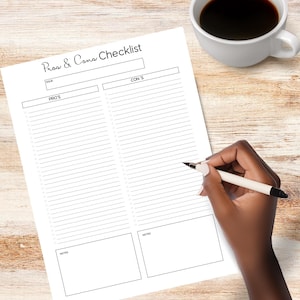 Checklista för för- och nackdelar, ADHD-vänlig checklista, problemlösningsblad, beslutsfattare, utskrivbar för- och nackdelslista, positiva och negativa aspekter