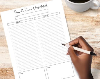 Pro's and Con's Checklist, ADHD-Friendly Checklist, Problem Solving sheet,Decision Maker,Printable Pro/Con list, Positive and Negatives
