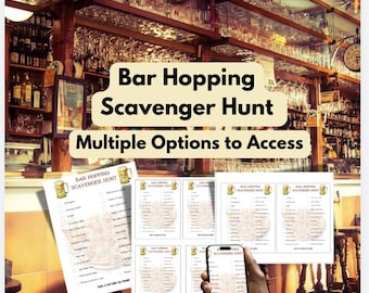 Bar Hopping Scavenger Hunt Game: 21st Birthday, Bachelor/Bachelorette Parties (PDF Download), bar hopping games, bar scavenger hunt game