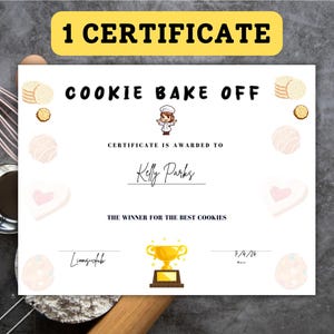 Cookie Bake Off Winner Certificate: Printable Trophy Award (PDF)