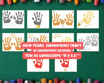 New Year Handprint Art Craft,Toddler Keepsake,New Years Handprint Art, New Year Handprint Craft,Handprint Printable, Preschool new years art