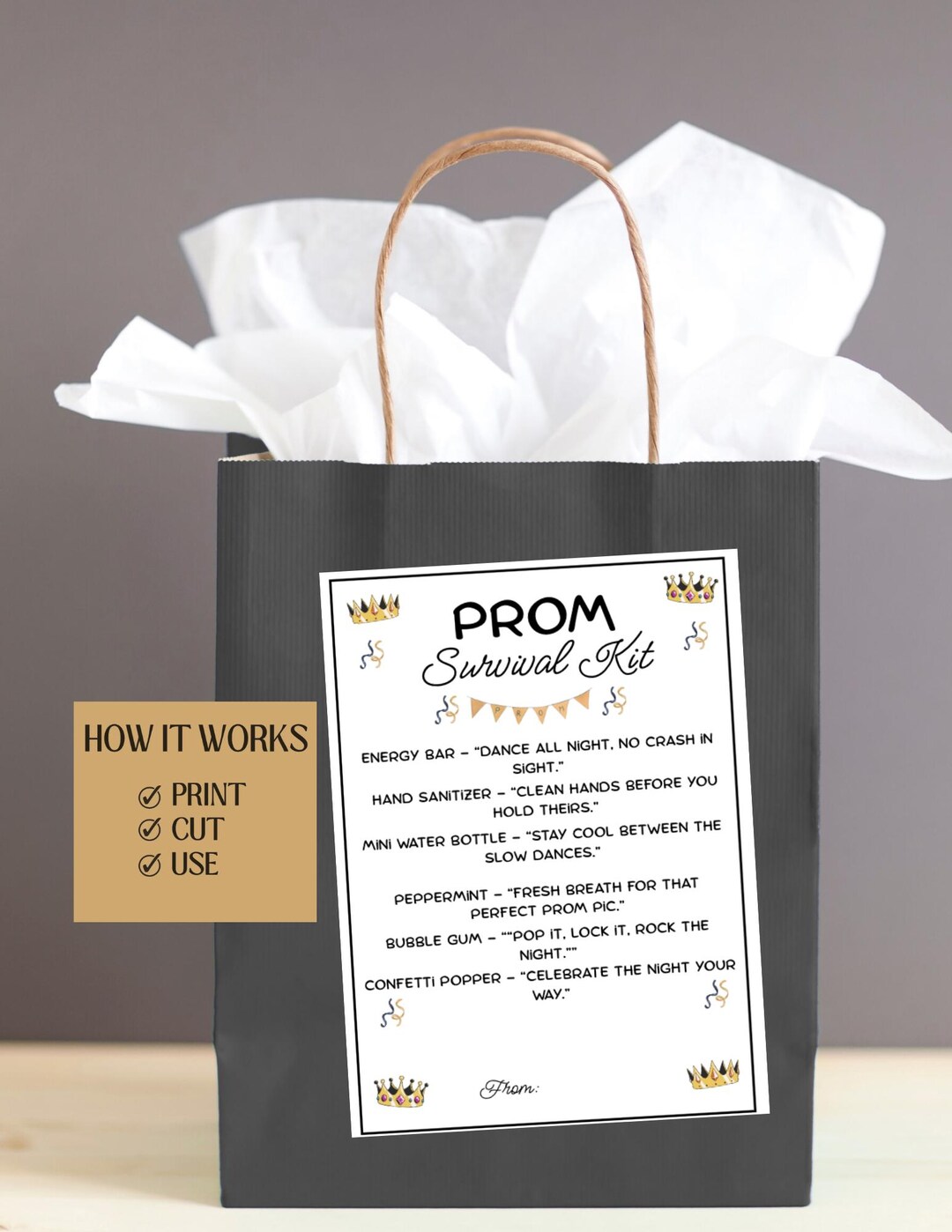 Prom Survival Kit Tag, High School Prom Printable, Prom Survival Kit ...
