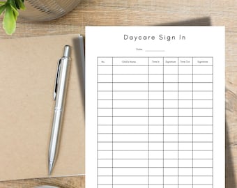 Printable Daycare Sign In Sign Out Sheet, Daycare Attendance Log,  Attendance Log Template, Daily Sign-In Sheet, Student attendance Tracker